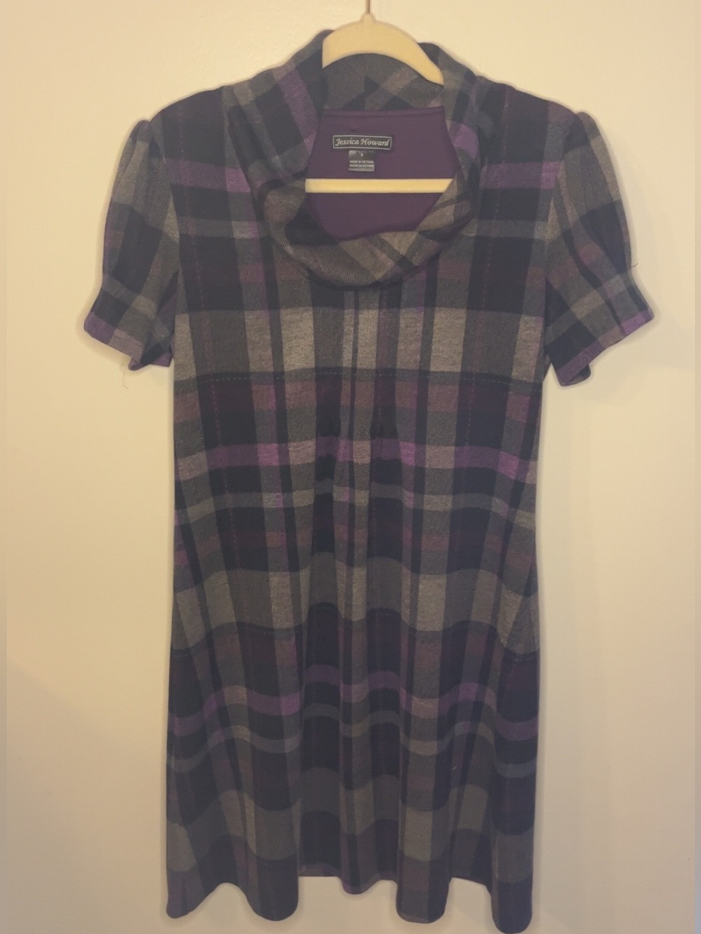 Jessica Howard Purple and Gray Plaid Short Sleeve Dress